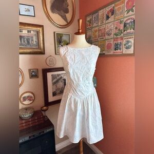 Wild Fable Blue Floral Toile Open Back Bow Mini Dress